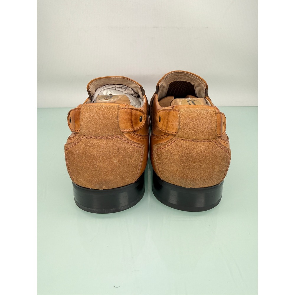 Rare Stacy Adams Loafers 10.5 Tan Leather Woven Strap Square Toe Dress Preppy - Picture 10 of 11